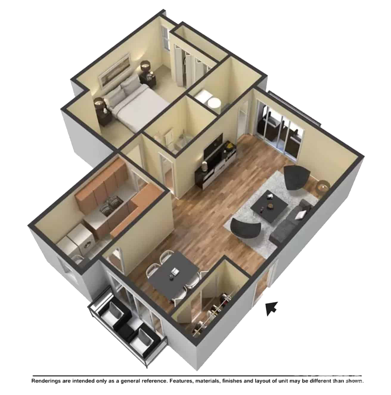 Floor plan for 1 bed, 1 bath, 790 sqft